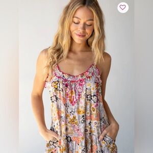 NATURAL LIFE Floral dress spaghetti strap dress with Pink and Yellow Accents